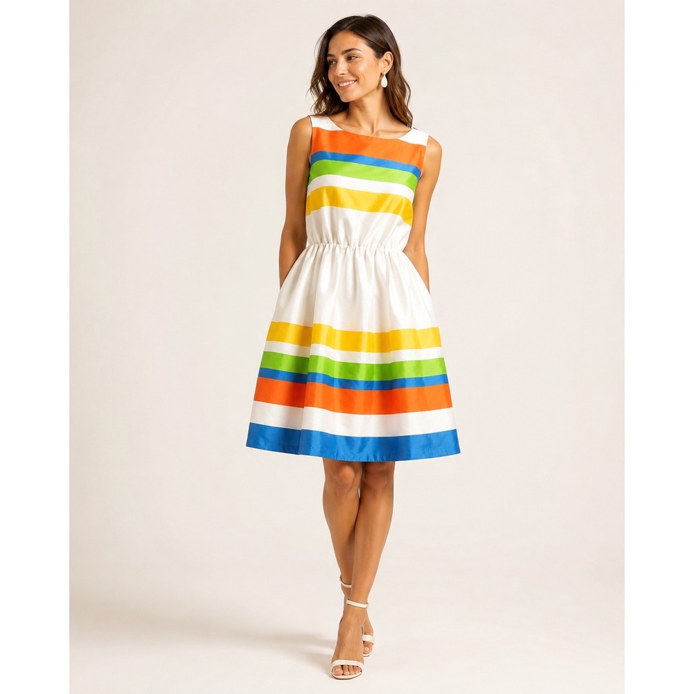 Anthropologie Silk Dress Girls From Savoy Rainbow Cabana Stripe Sundress Resort